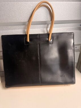 Black and Tan Leather Tote Bag - Men